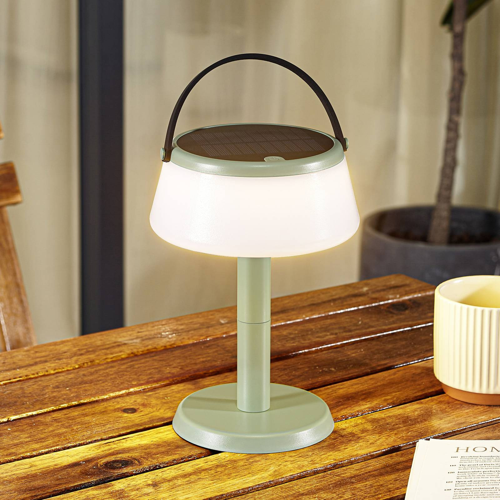 Lindby LED solárna stolová lampa Mikkel, zelená, stmievateľná