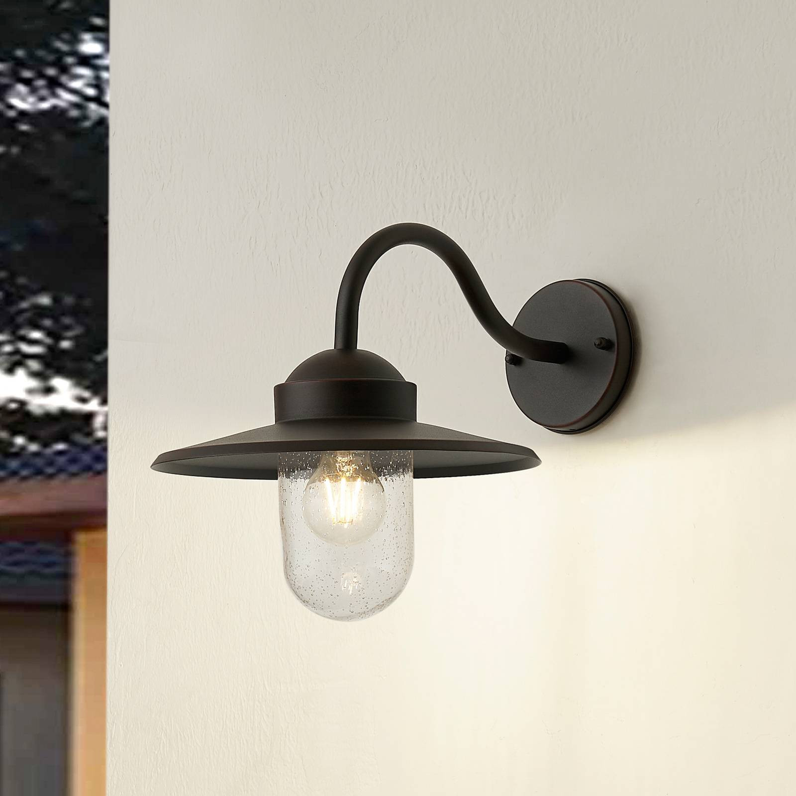 Vonkajšie nástenné svietidlo Lindby Bilma, hrdza, hliník, sklo