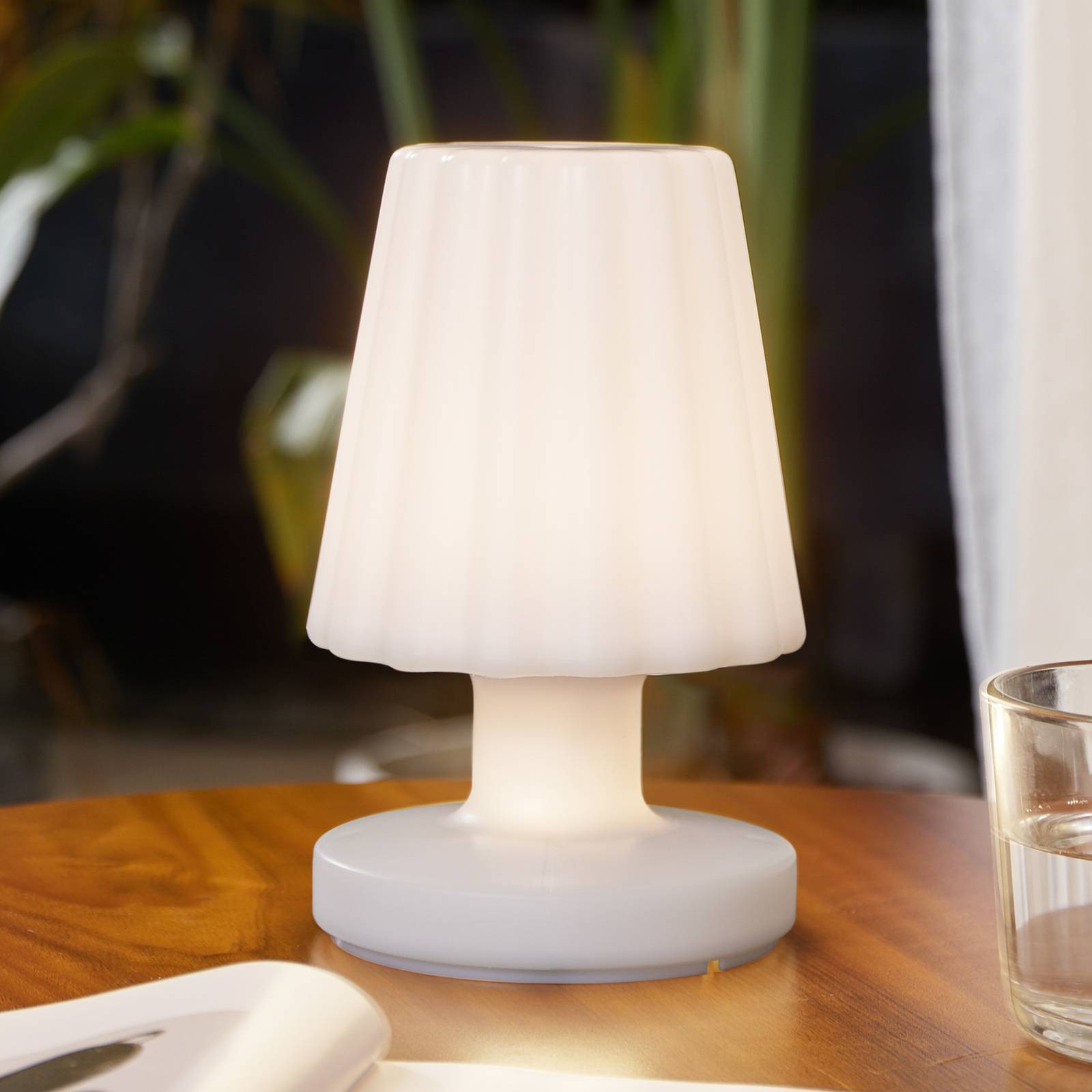 Lindby LED dobíjacia stolná lampa Jovem, biela, plast, RGB