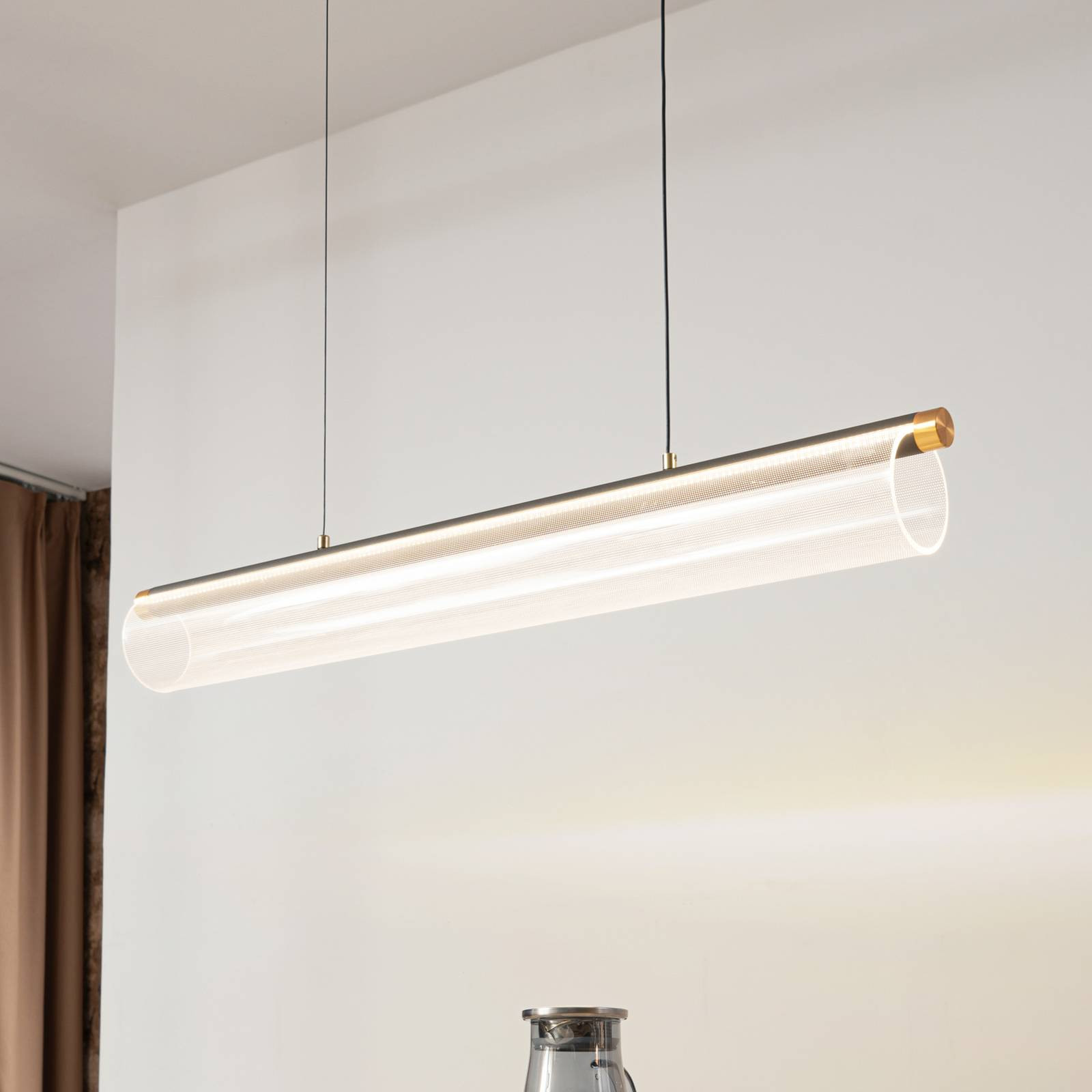 Lucande LED závesné svietidlo Alania, transparentné, kov, 86,5 cm