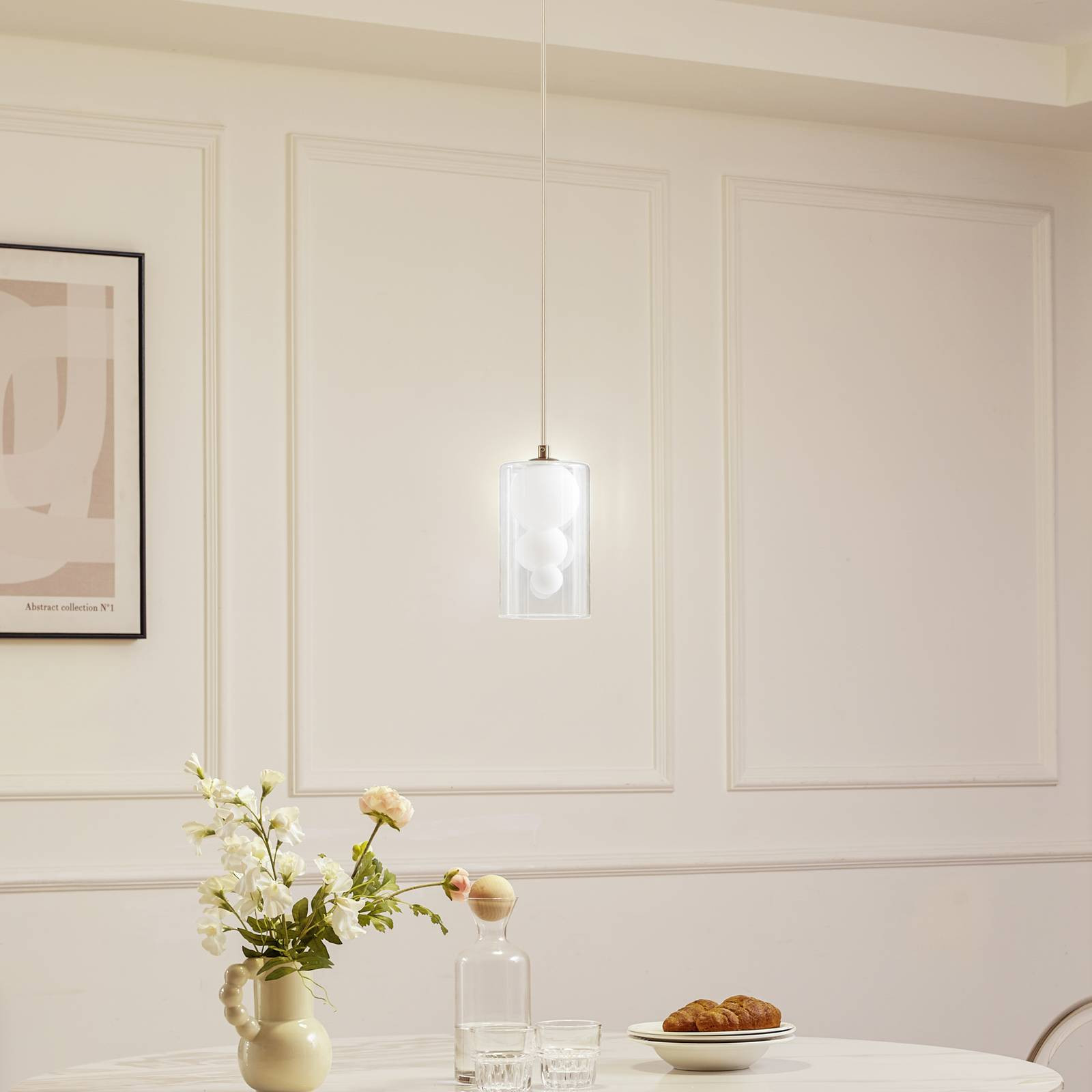 Závesné svietidlo Lindby Kupla, opál/čierne sklo, 1-svetlo, G9