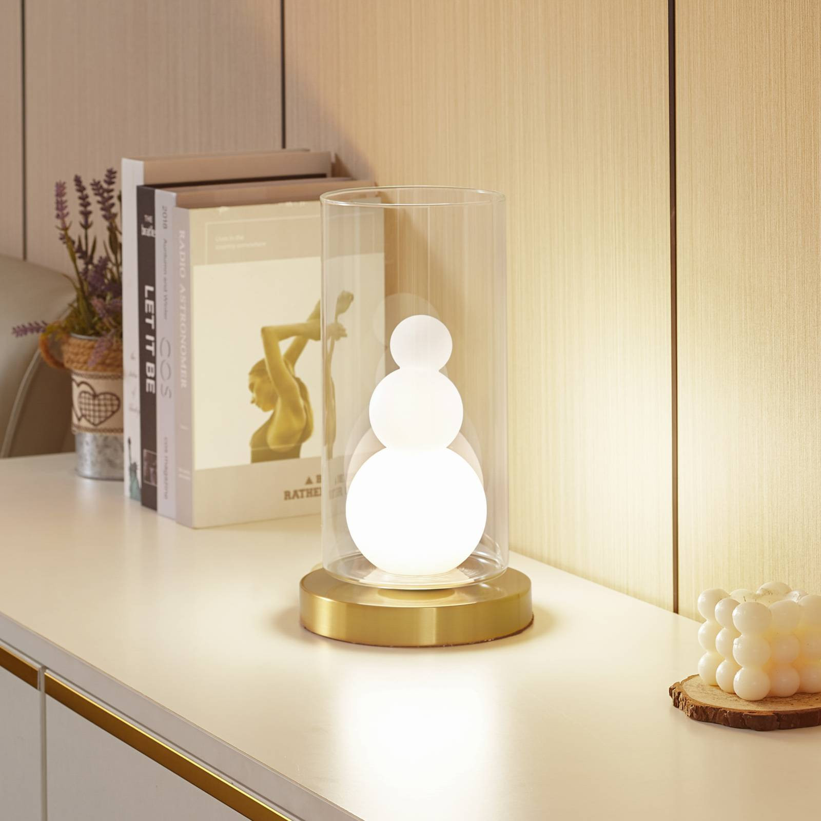 Stolná lampa Lindby Kupla, opál/čierna, sklo, Ø 20 cm, G9