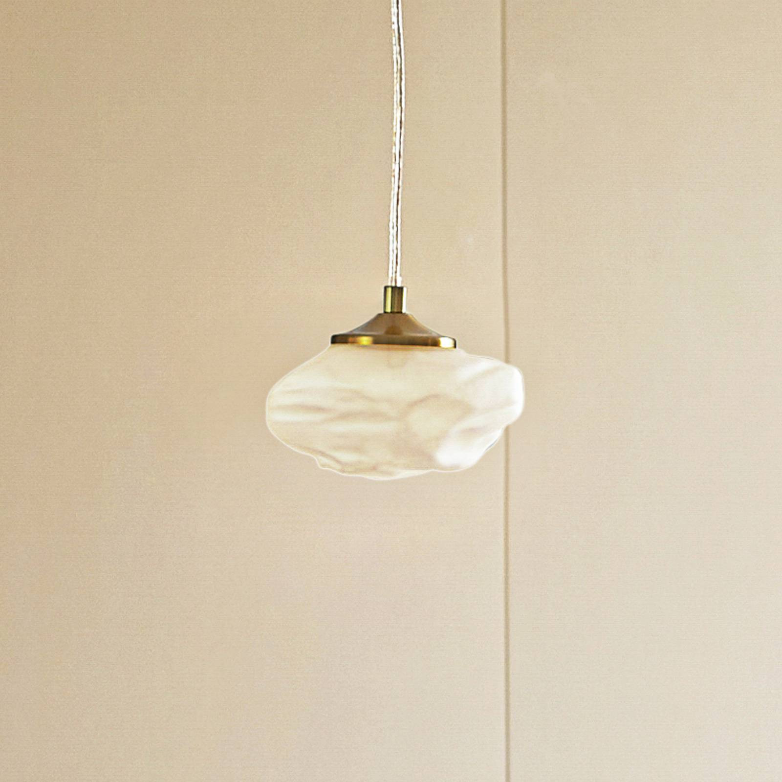 Závesné svetlo Lindby Piatra, opál/mosadz, sklo, 15,5 cm