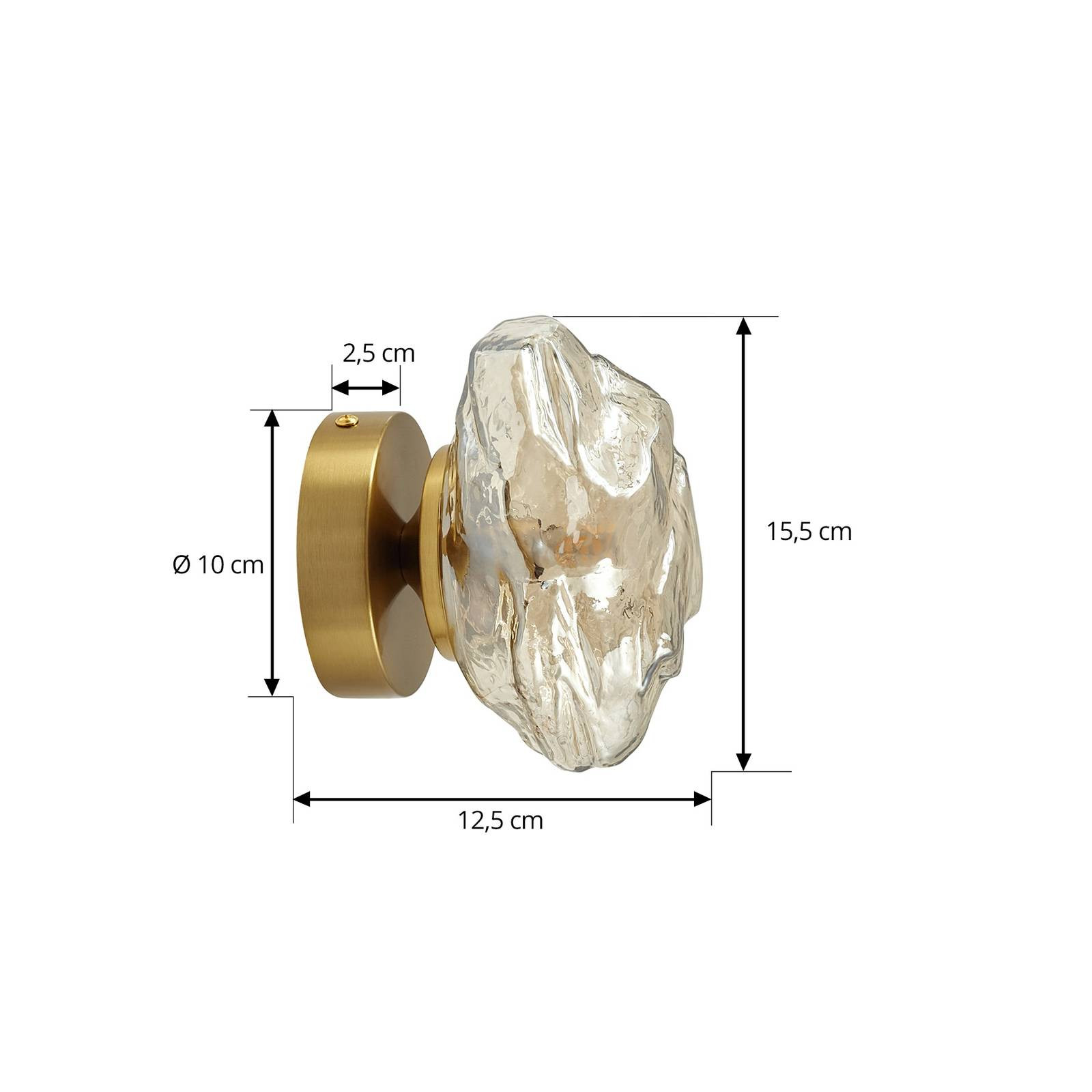 Nástenné svietidlo Lindby Piatra, koňak/mosadz, sklo, 15,5 cm