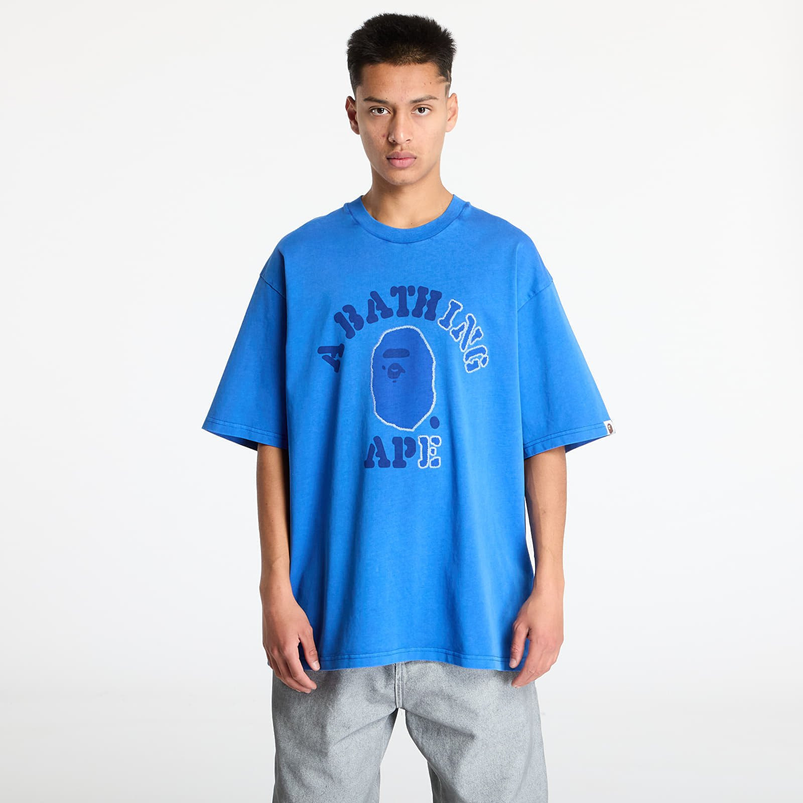 Tričko A BATHING APE Garment Dye College Relaxed Fit Tee Blue XL