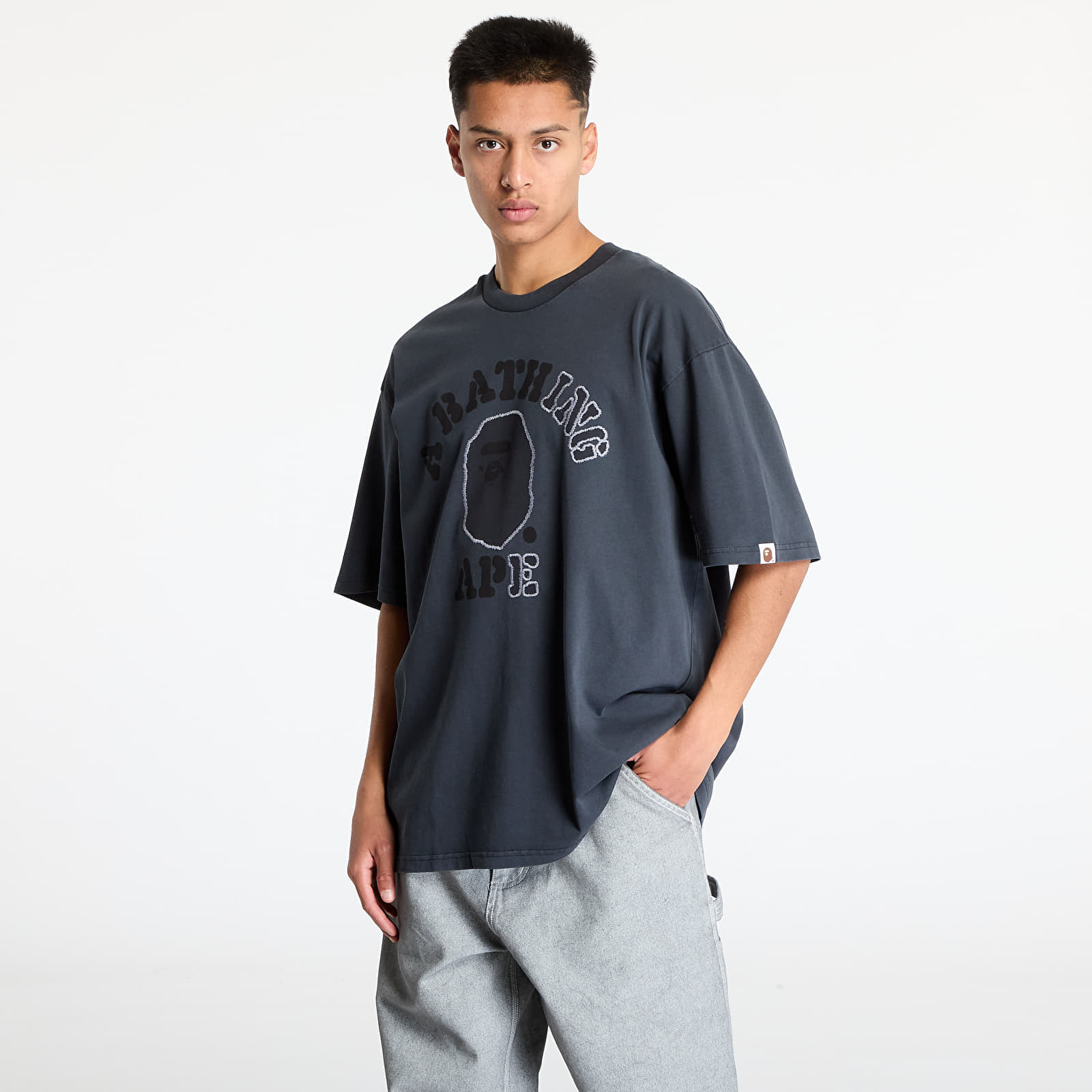 Tričko A BATHING APE Garment Dye College Relaxed Fit Tee Charcoal L