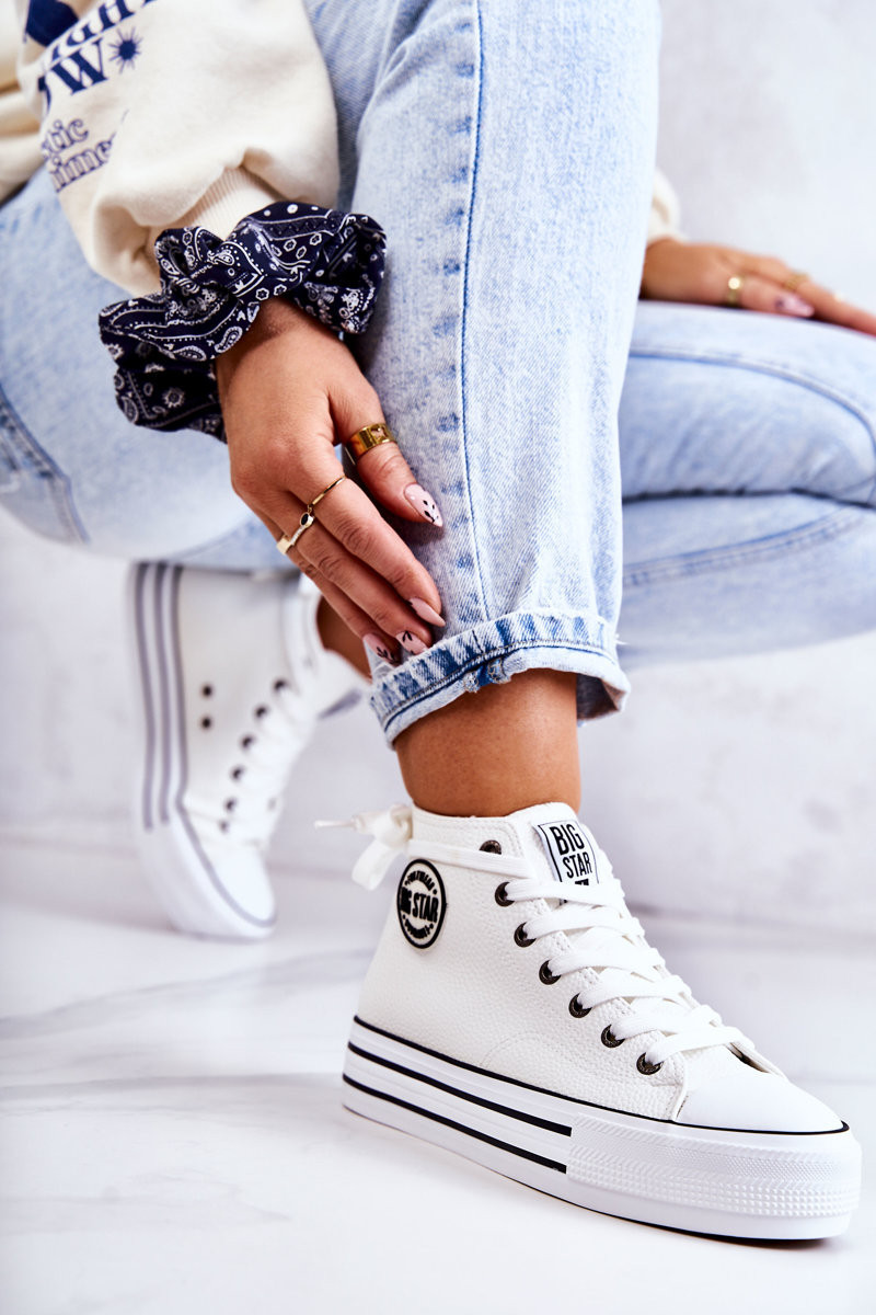 Dámske vysoké tenisky GG274013 White with Black - Big Star 37 bílá-černá
