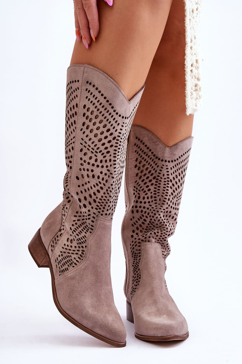 Zazoo Suede Boots Cowboy topánky pred kolenom lewski topánky 3305 cappuccino