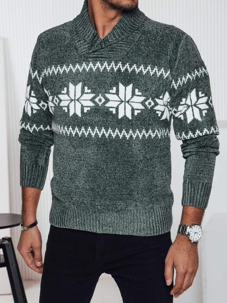 Sweter męski w śnieżynki zielony Dstreet
