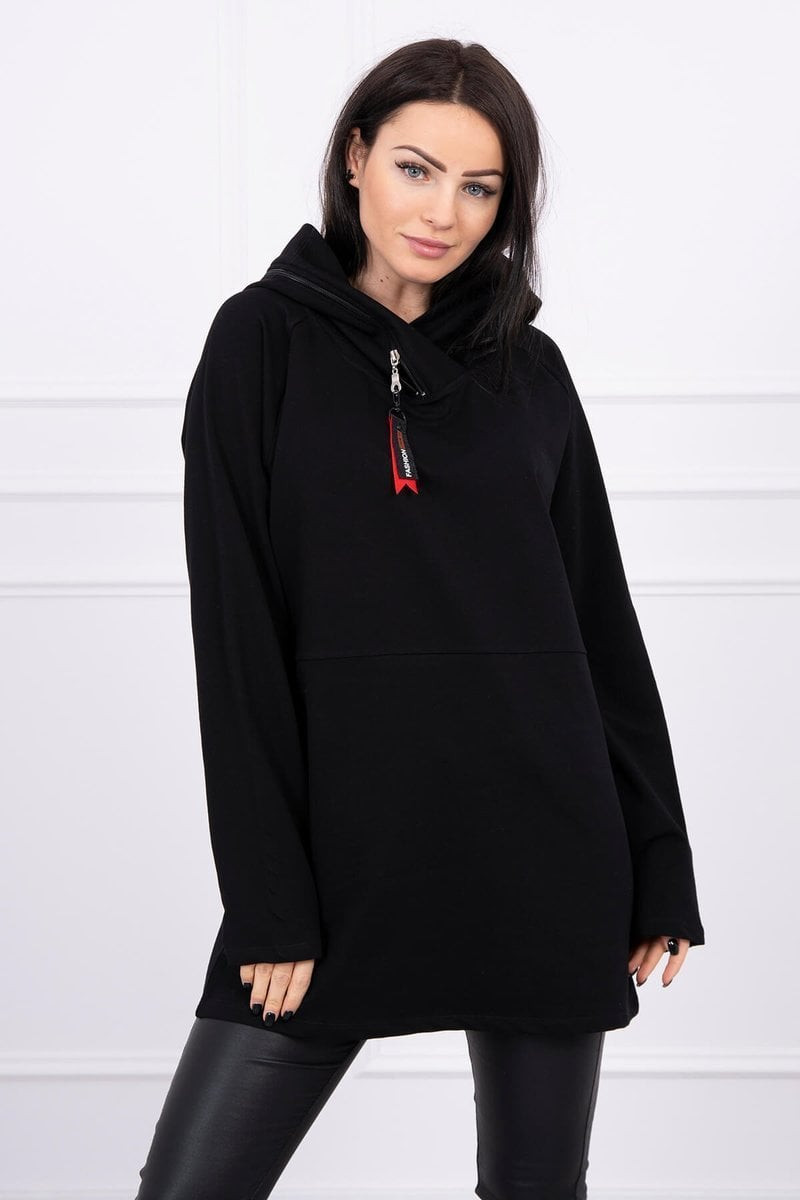 Tunic with zipper on hood Oversize black