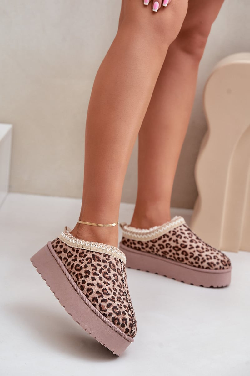 FR1 Dámske Snehule Na Platforme Zateplené Kožušinou Leopard Hnedé Popruhy