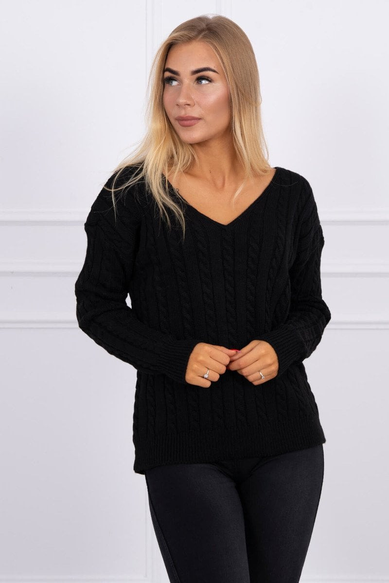 Black knitted sweater with a V-neck