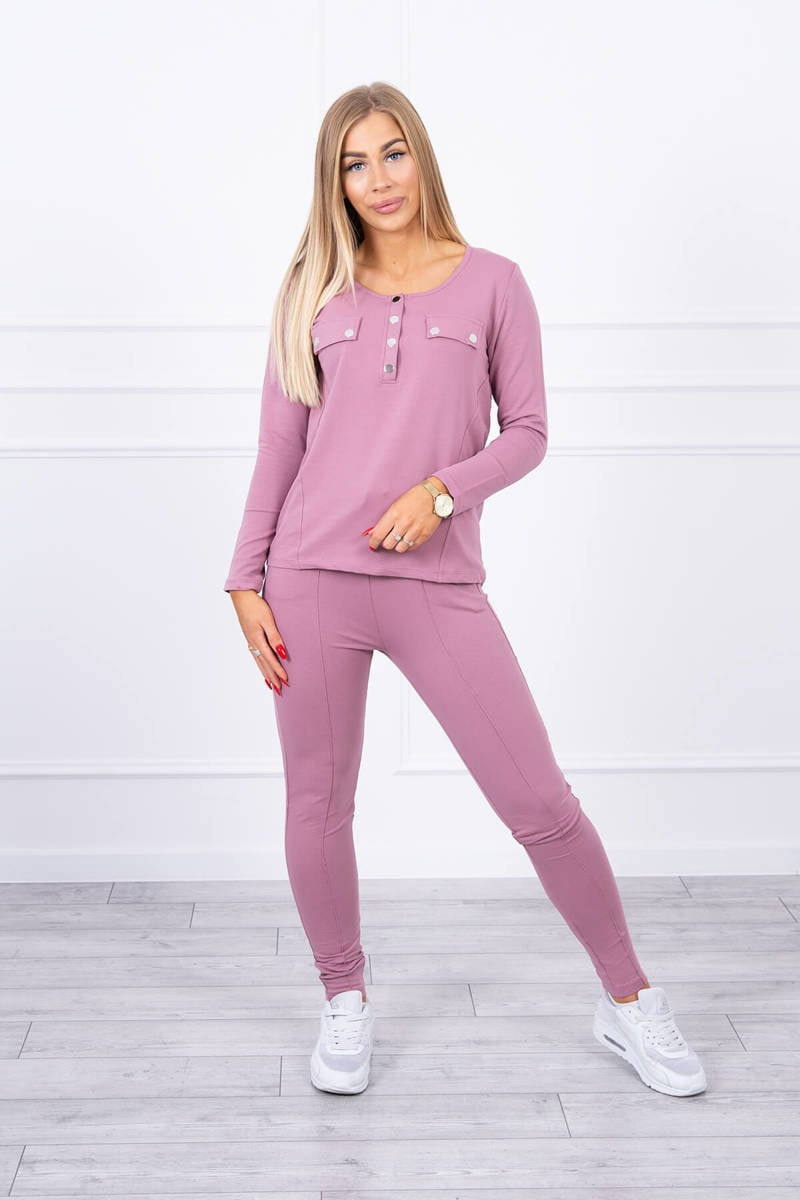 Set with a neckline with press studs in dark pink color