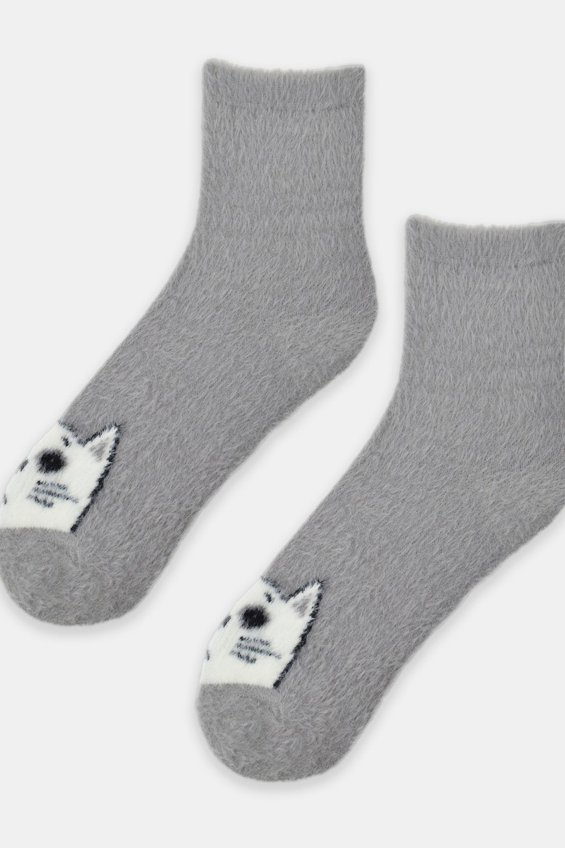 Dámske nadýchané ponožky - Cat SB096 šedá 36-41