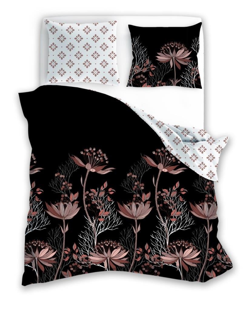 Bavlněné povlečení PURE SATEEN 010 160x200 cm + 2x 70x80 cm černé/béžovo-bílé