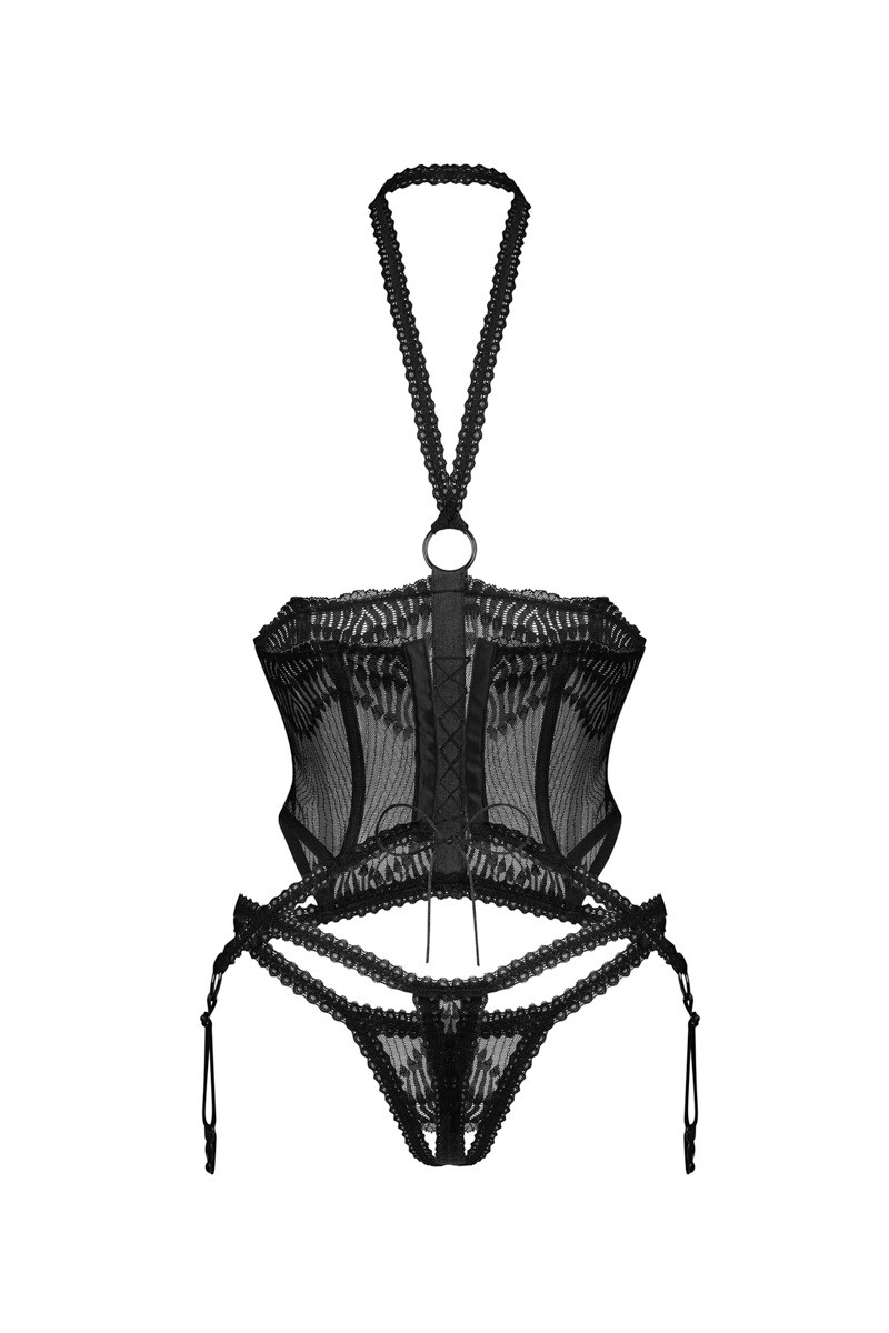 Čierny open-bra korzet s crotchless nohavičkami Alliane