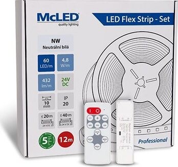 McLED Sada LED pásik 12 m s ovládačom, NW, 4,8 W/m