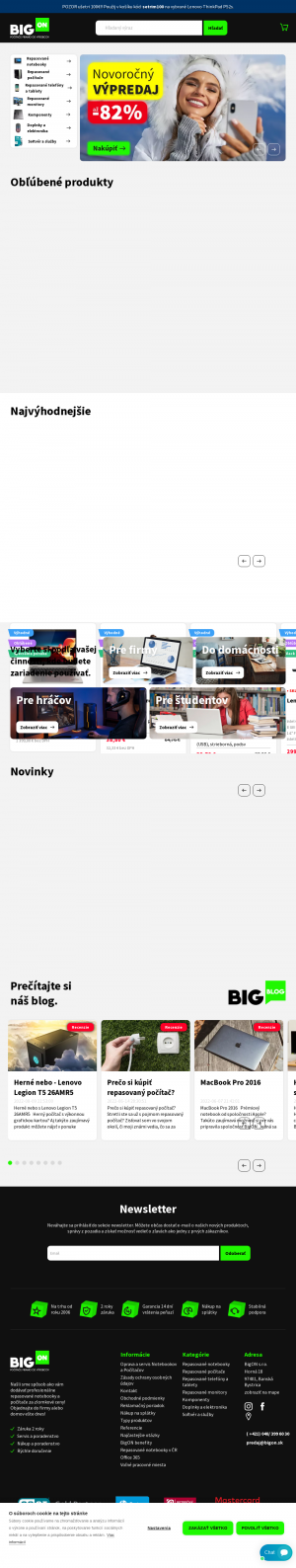 Vzhľad internetovej stránky obchodu BigON