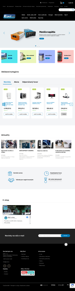 Vzhľad internetovej stránky obchodu Esat.sk