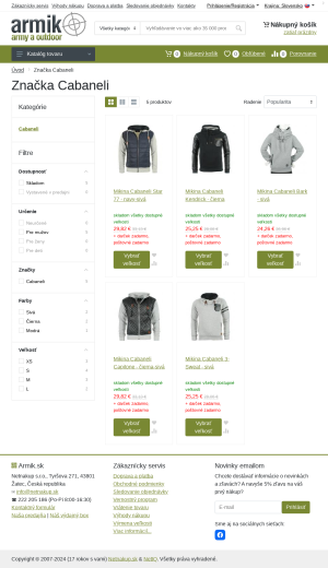 Vzhľad internetovej stránky obchodu Cabaneli.sk