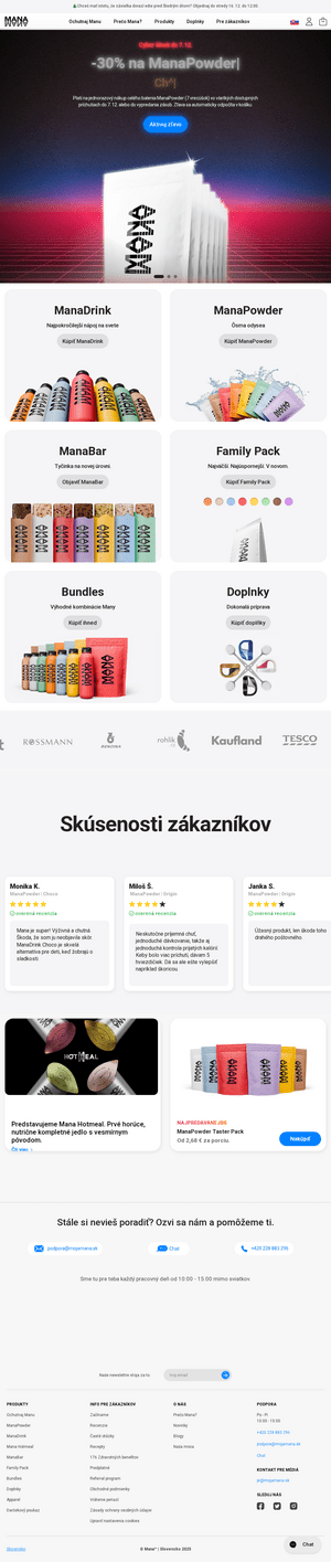 Vzhľad internetovej stránky obchodu MANA