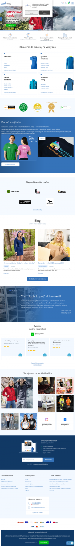 Vzhľad internetovej stránky obchodu DobrýTextil.sk