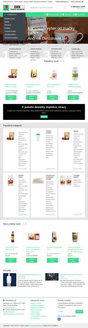 Vzhľad internetovej stránky obchodu DXN Zdravie