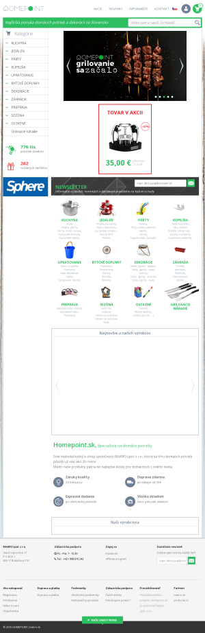 Vzhľad internetovej stránky obchodu HOMEPOINT