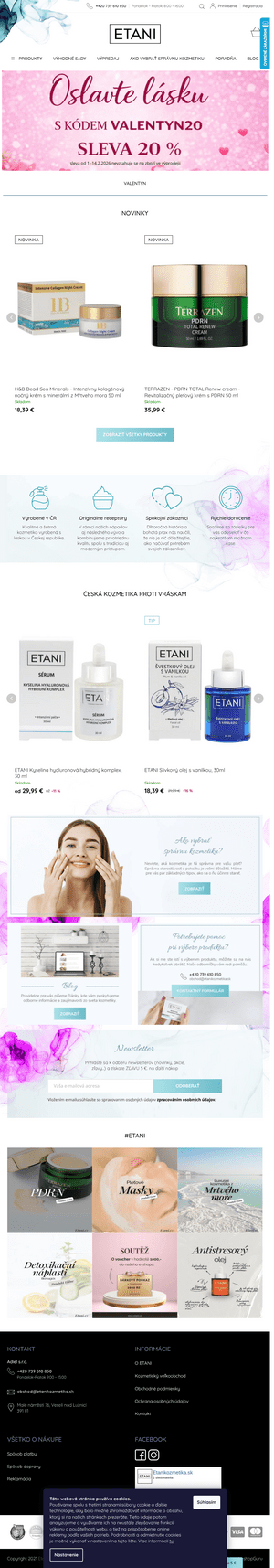Vzhľad internetovej stránky obchodu ETANI