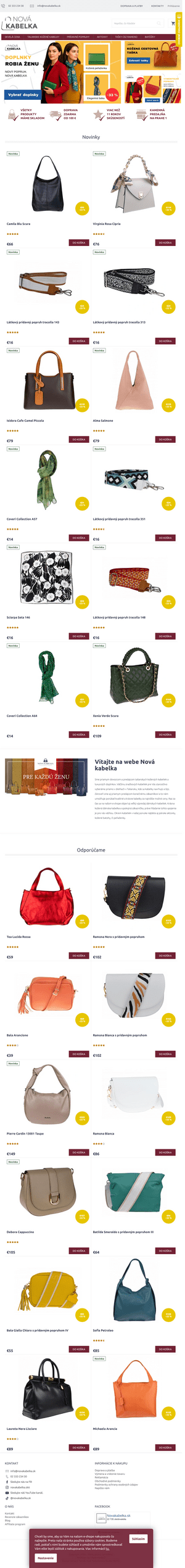 Vzhľad internetovej stránky obchodu NOVÁ KABELKA