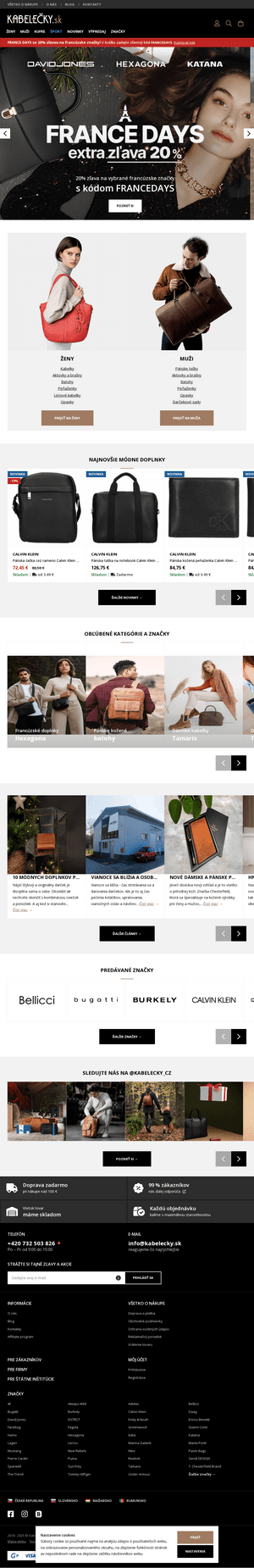 Vzhľad internetovej stránky obchodu Kabelečky.sk