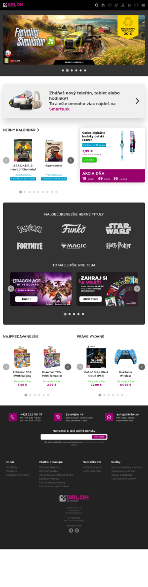 Vzhľad internetovej stránky obchodu BRLOH Gamecentrum