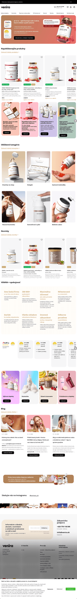 Vzhľad internetovej stránky obchodu VENIRA