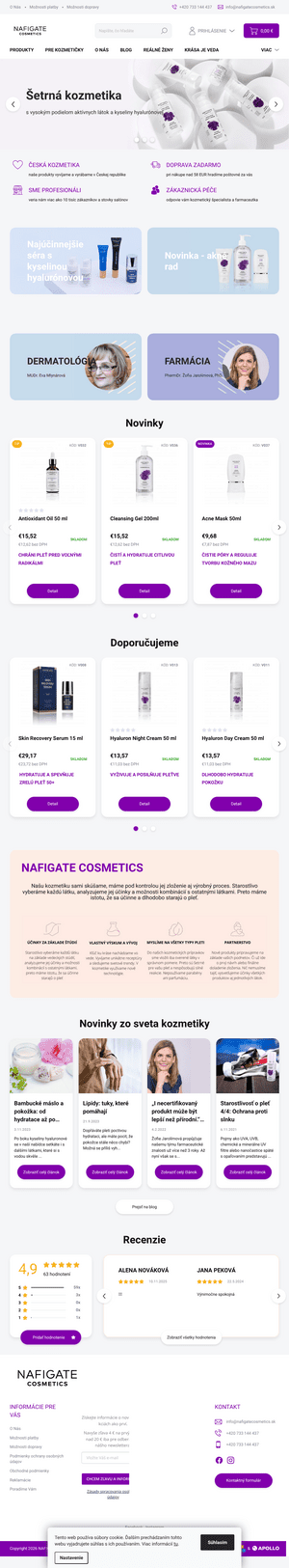 Vzhľad internetovej stránky obchodu NAFIGATE Cosmetics