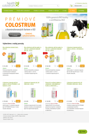 Vzhľad internetovej stránky obchodu Health & Colostrum