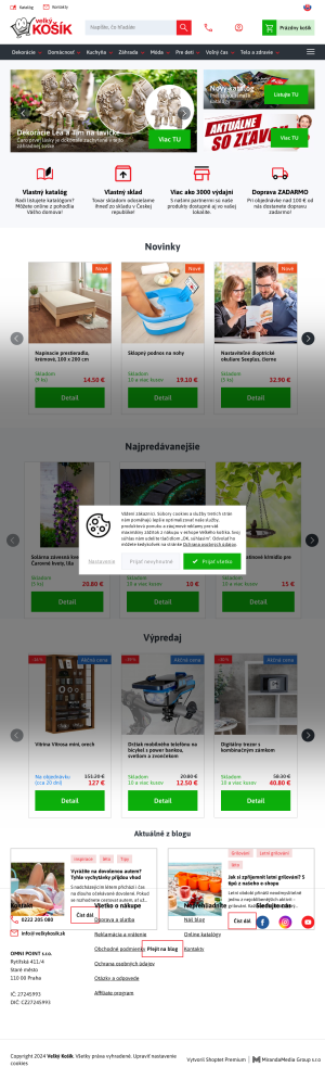 Vzhľad internetovej stránky obchodu VELKÝ KOŠÍK