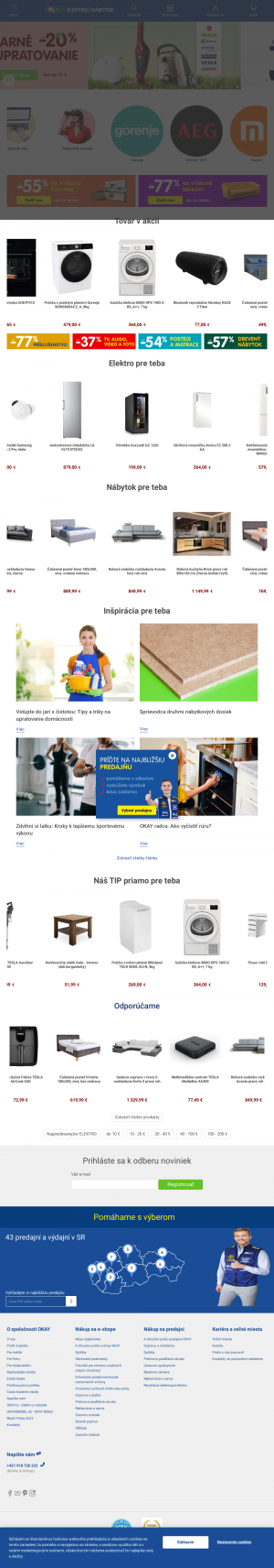 Vzhľad internetovej stránky obchodu OKAY.sk