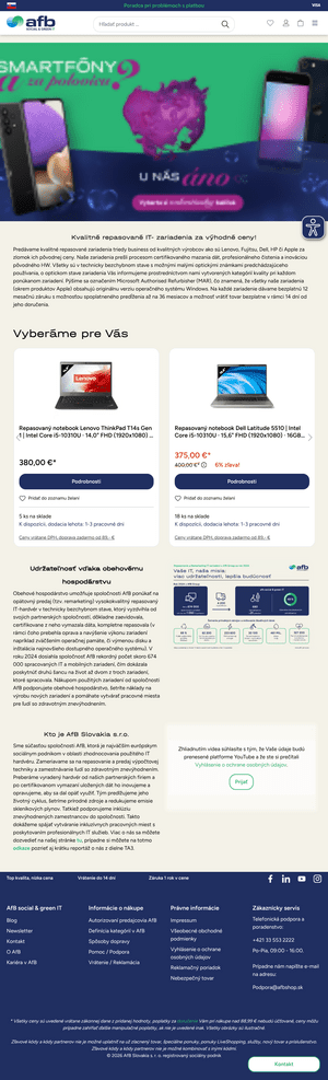 Vzhľad internetovej stránky obchodu AfBshop.sk
