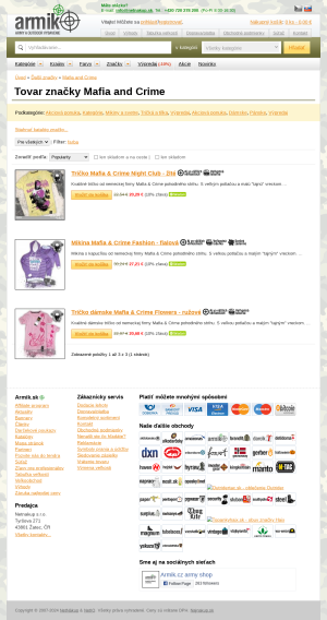 Vzhľad internetovej stránky obchodu Mafiaandcrime.sk