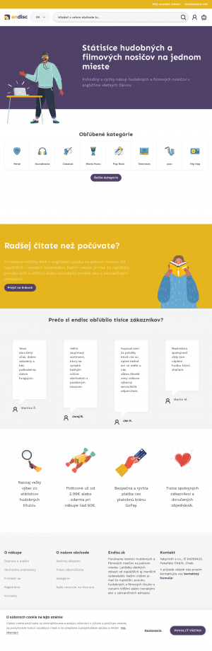 Vzhľad internetovej stránky obchodu ENdisc.sk