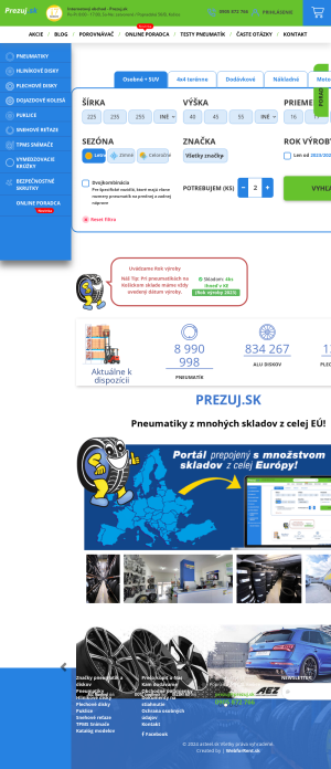 Vzhľad internetovej stránky obchodu Prezuj.sk