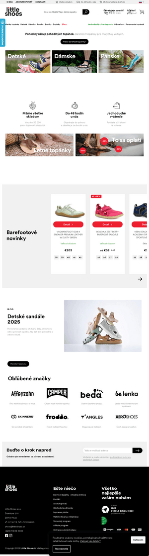 Vzhľad internetovej stránky obchodu Little shoes