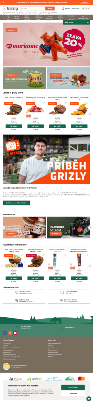 Vzhľad internetovej stránky obchodu Grizly.sk