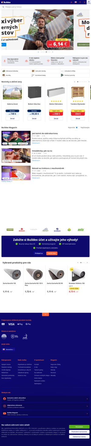 Vzhľad internetovej stránky obchodu Buildex.sk