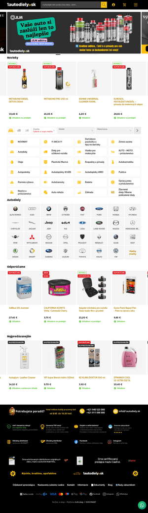 Vzhľad internetovej stránky obchodu 1autodiely.sk