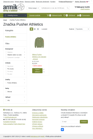 Vzhľad internetovej stránky obchodu Pusher.sk