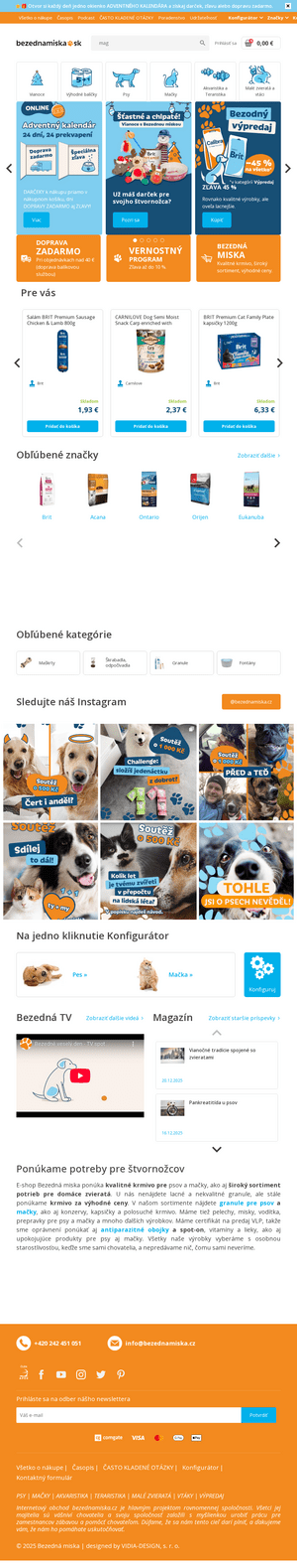 Vzhľad internetovej stránky obchodu Bezednamiska.sk