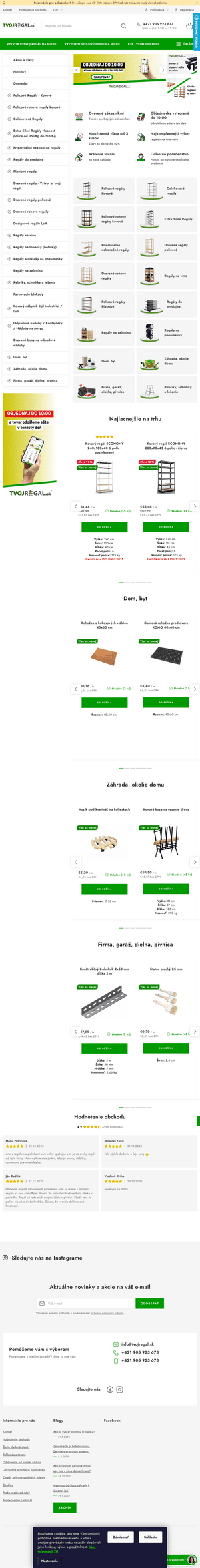 Vzhľad internetovej stránky obchodu Tvojregal.sk