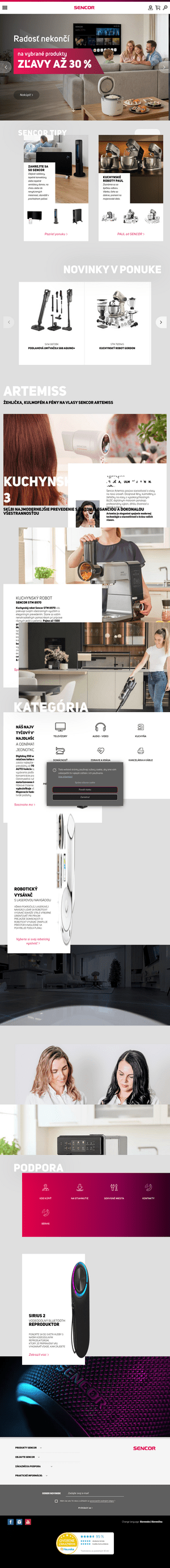 Vzhľad internetovej stránky obchodu Sencor.sk