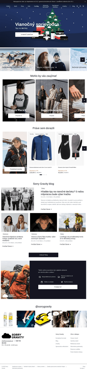 Vzhľad internetovej stránky obchodu SorryGravity.sk